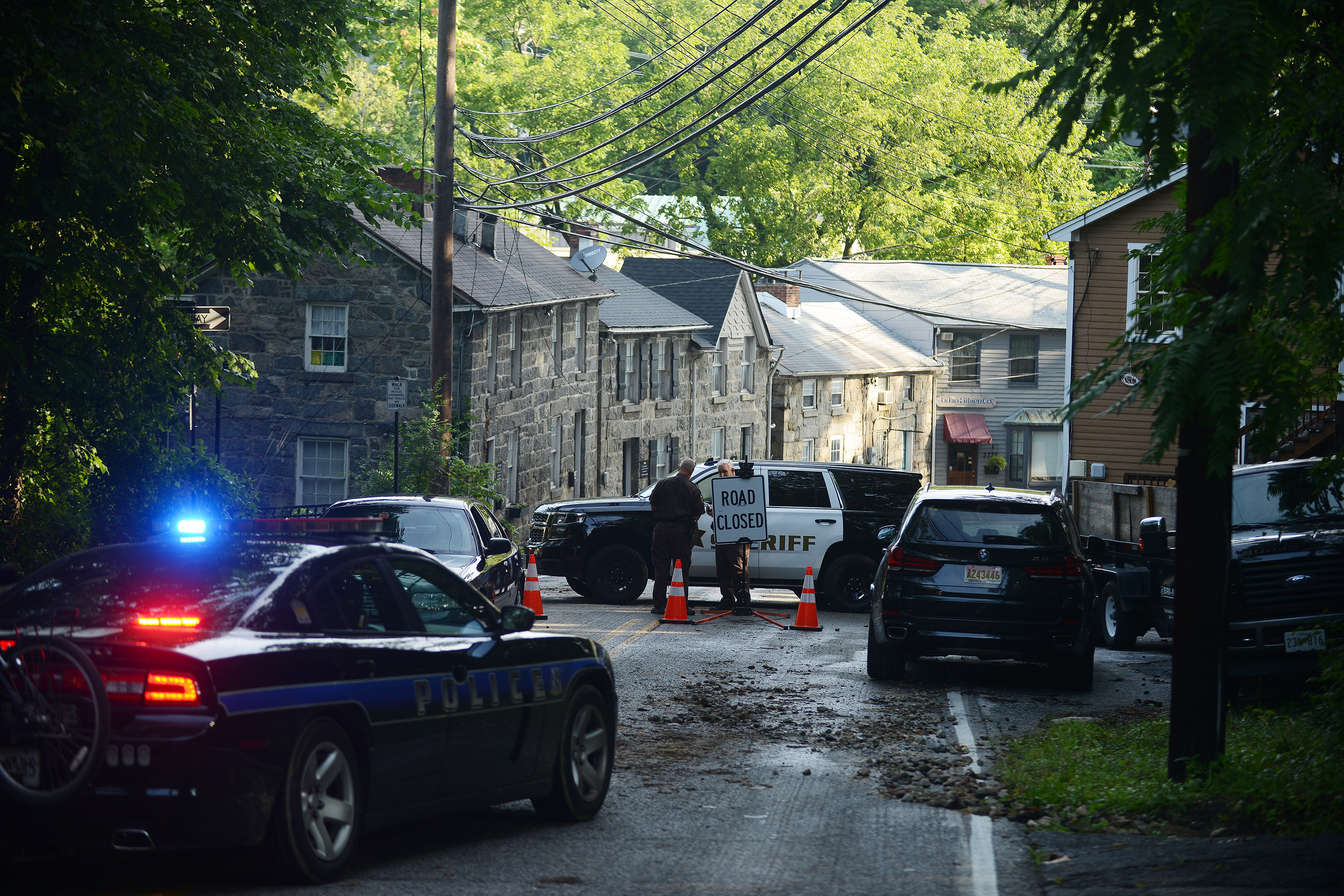 ELLICOTT CITY, MD - JULY 31: Police close streets into Elliott