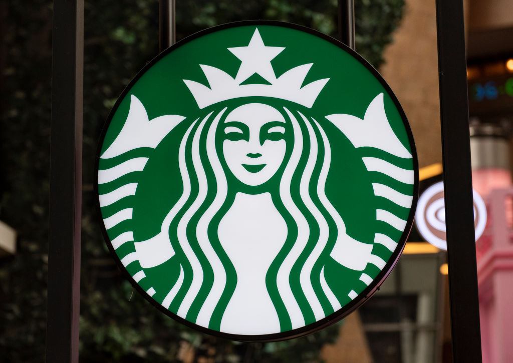 American multinational chain Starbucks Coffee logo seen at...