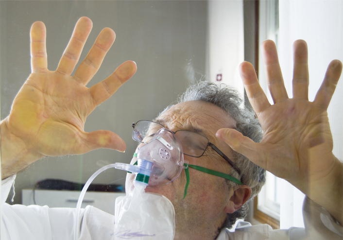 (COVID-19), desperate man going through the coronavirus quarantine at home