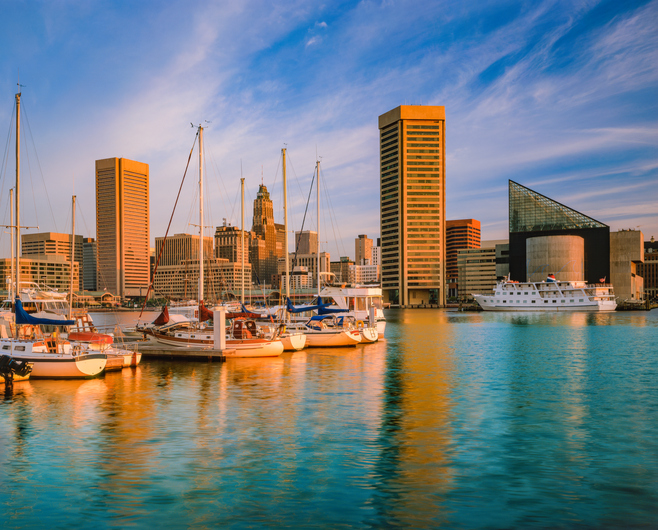 Cityscape with skyscrapers of Baltimore skyline Maryland