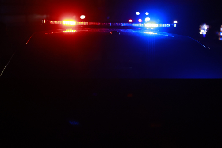 Police car with LED lights at a crime scene
