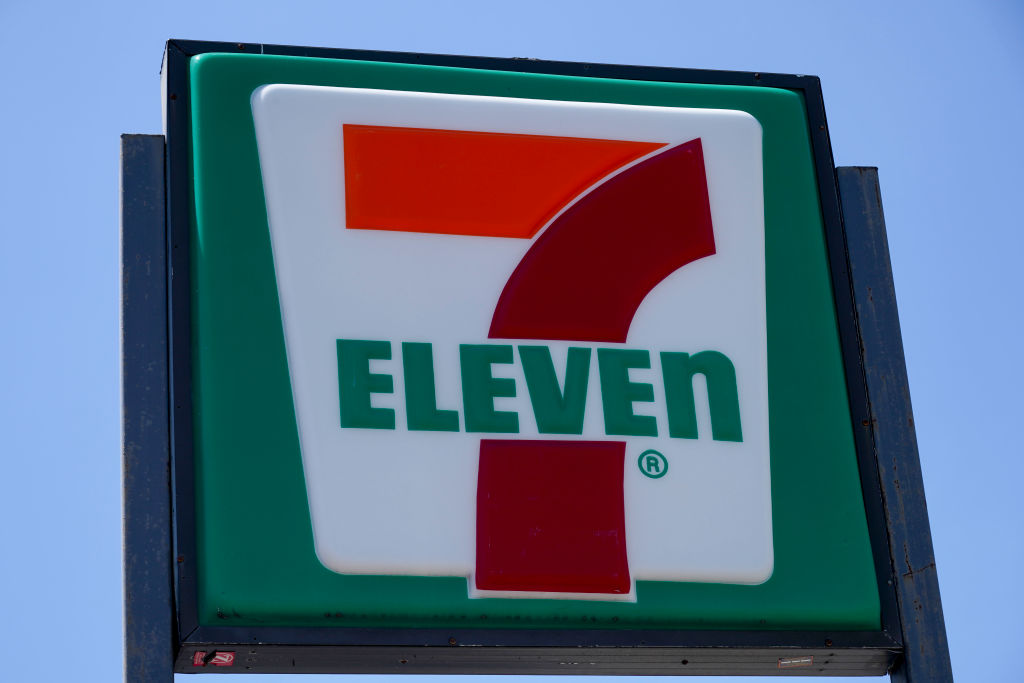 A view of 7-Eleven sign seen in Queens. Japanese retail...
