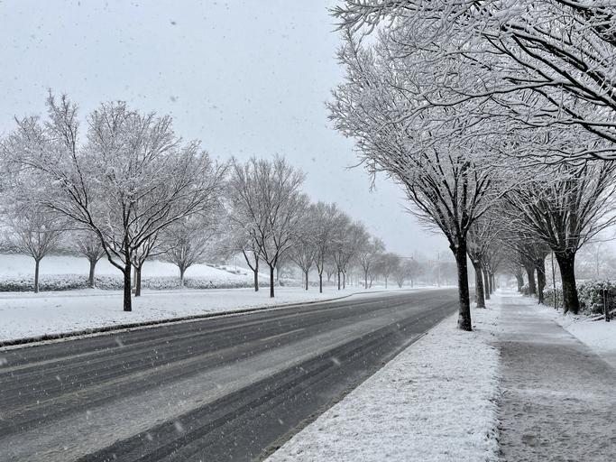 Urban City Streets With Snow - Baltimore, Maryland